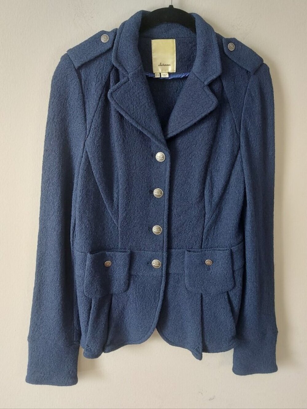 Elevenses Wool Navy Military Double Breasted Jacket Size 6 Equestrian Academia